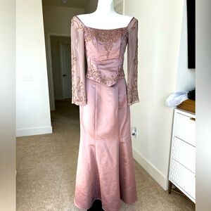 2-Piece Gold Embroidery and Beading Satin Maxi Skirt Set Women's Size 6